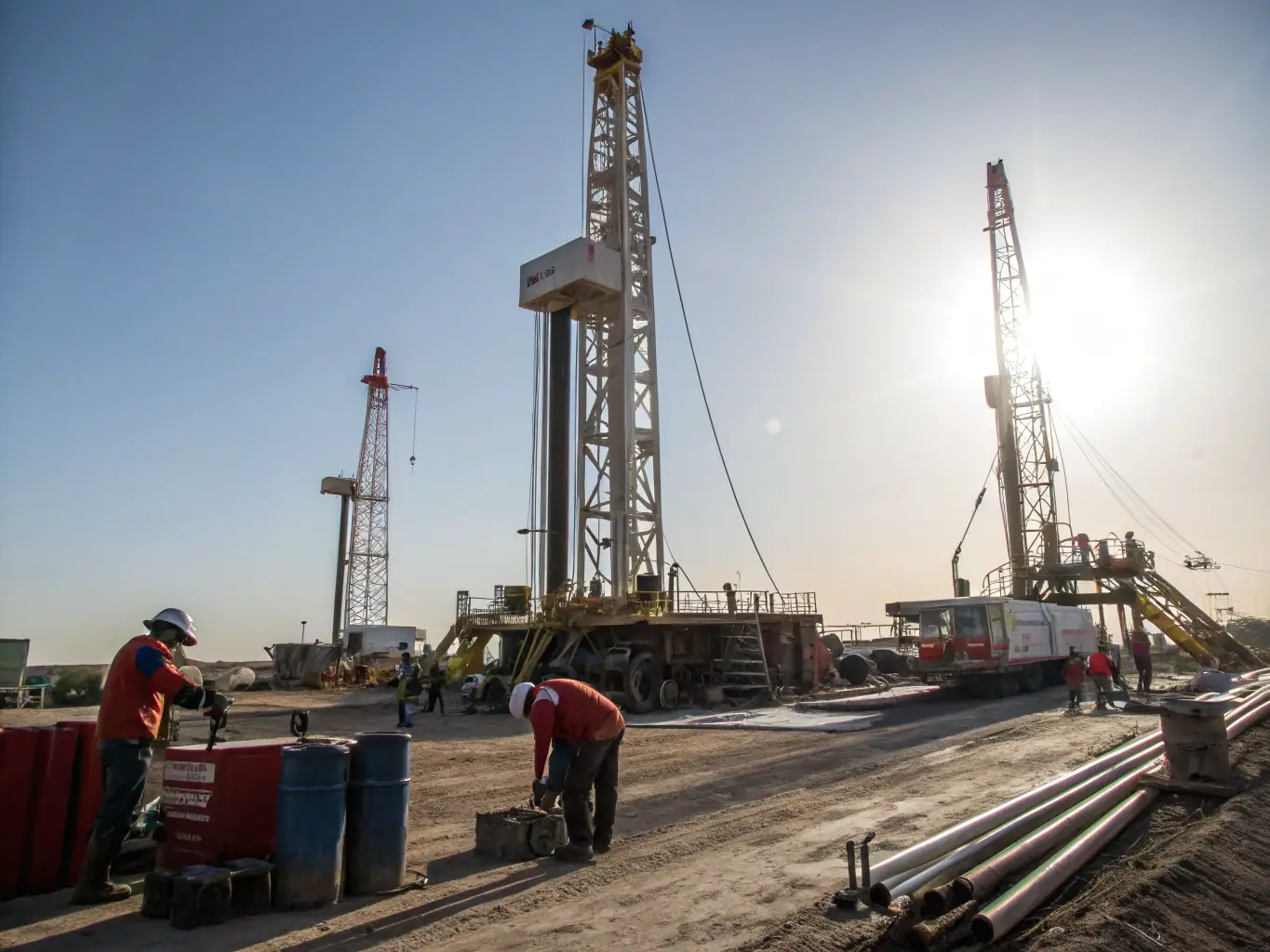 A wide shot of a drilling site with a COLT Directional Services MWD tool being deployed, emphasizing the scale and impact of their technology in the oil and gas industry.